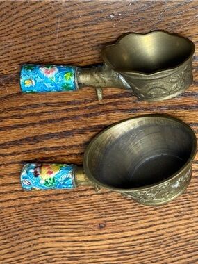Brass Decorative Scoop with Blue Cloisonné Enamel Handle